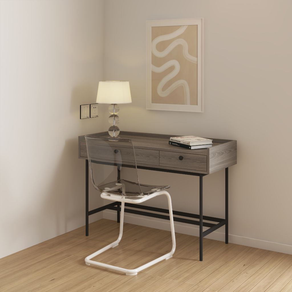  HAPPY FURNITURE , Bàn trang điểm 2 ngăn chân sắt - KINA , BAN_040 , 110cm x 45cm x 75cm 