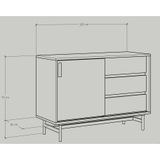  HAPPY FURNITURE , Tủ lưu trữ cánh lùa 3 ngăn kéo Chân sắt - LUCA , TCL_019, 100cm x 36cm x 70cm 