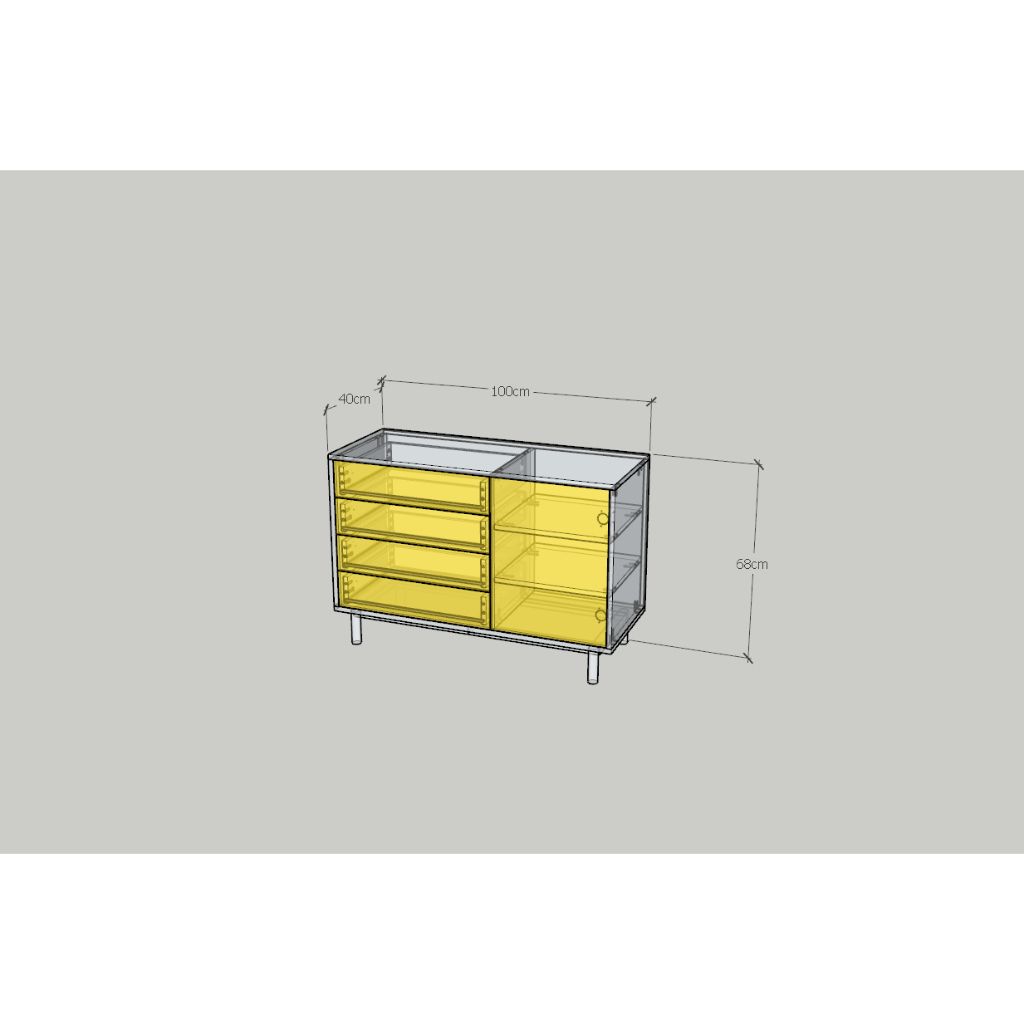  HAPPY FURNITURE , Tủ lưu trữ 4 ngăn kéo 1 cửa mở - LIVIK, THK_278 , 100cm x 40cm x 68cm DxRxC 