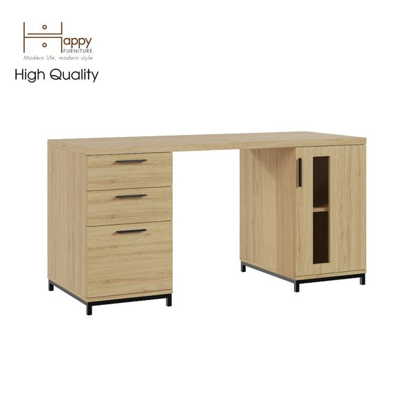  HAPPY FURNITURE , Bàn làm việc 3 ngăn kéo chân sắt - LOUIS , BAN_035 , 150cm x 60cm x 75cm 