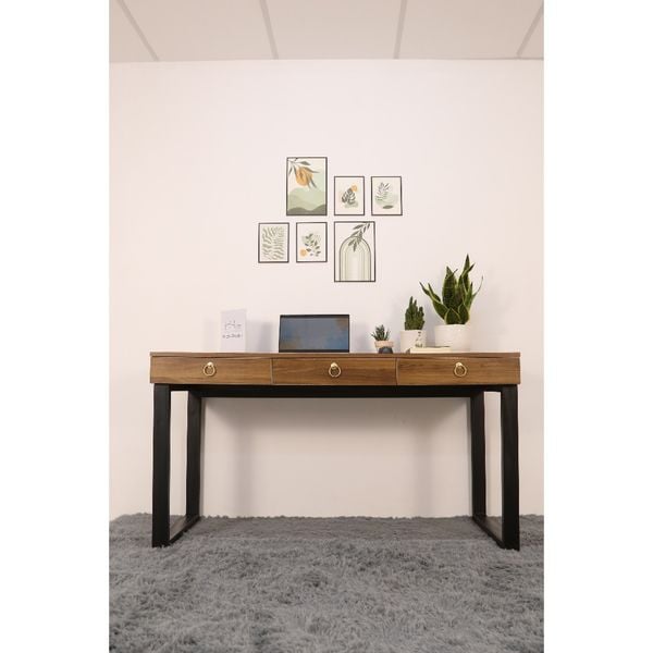  HAPPY FURNITURE , Bàn làm việc chân sắt 3 ngăn kéo - WESLEY , BAN_012 , 140cm x 59cm x 75cm 