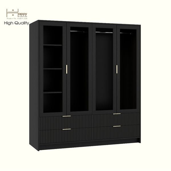  HAPPY FURNITURE , Tủ quần áo 4 cửa kính 4 ngăn kéo - NAMI, TCM_220 , 160cm x 54cm x 180cm DxRxC 
