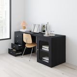  HAPPY FURNITURE , Bàn làm việc 4 ngăn kéo 1 cửa kính - NOAH , BAN_160 , 180cm x 59cm x 75cm DxRxC 
