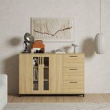  HAPPY FURNITURE , Tủ lưu trữ 3 ngăn kéo 2 cửa mở chân sắt - LOUIS , THK_058 , 126cm x 36cm x 84cm 