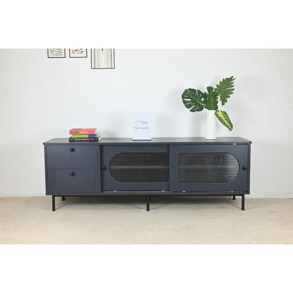  HAPPY FURNITURE , Kệ TV 2 cánh lùa 2 ngăn kéo chân sắt - SISEEL , KTV_053 , 160cm x 40cm x 53cm 