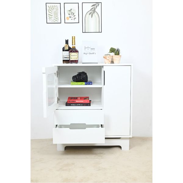  HAPPY FURNITURE , Tủ lưu trữ cửa kính 2 cánh mở 2 ngăn kéo - MOLLY , TCM_110 , 72cm x 40cm x 82cm 