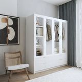  HAPPY FURNITURE , Tủ quần áo 4 cửa kính 4 ngăn kéo - NAMI, TCM_220 , 160cm x 54cm x 180cm DxRxC 