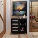  HAPPY FURNITURE ,  Tủ đựng đồ cửa kính 4 ngăn kéo chân sắt -  ROTAN , THK_124 , 90cm x 30cm x 90cm 