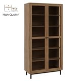  HAPPY FURNITURE, Kệ sách MDF 6 tầng cửa kính chân sắt đèn LED CATY KSA_021 (90×39×180 cm) 