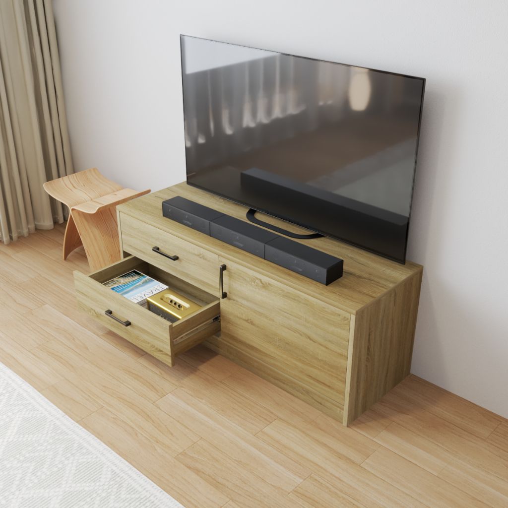  HAPPY FURNITURE , HEINEE - Kệ TV 2 ngăn kéo, KTV_067 , 120cm x 40cm x 46cm DxRxC, sản phẩm phổ thông 