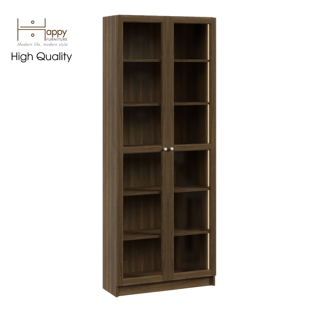  HAPPY FURNITURE , kệ sách 6 tầng cửa kính tích hợp đèn led - CATY , KSA_010_LED , 80cm x 30cm x 202cm 