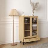  HAPPY FURNITURE  , Kệ sách 3 tầng cửa kính 1 ngăn kéo  chân sắt  - CATY ,  KSA_022 ,  80cm x 39cm x 120cm 