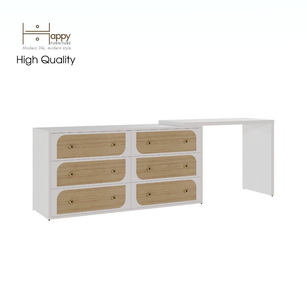  HAPPY FURNITURE , Tủ lưu trữ 6 ngăn kéo kết hợp bàn - VENNI , BAN_115 , 220cm x 45cm x 71cm DxRxC 