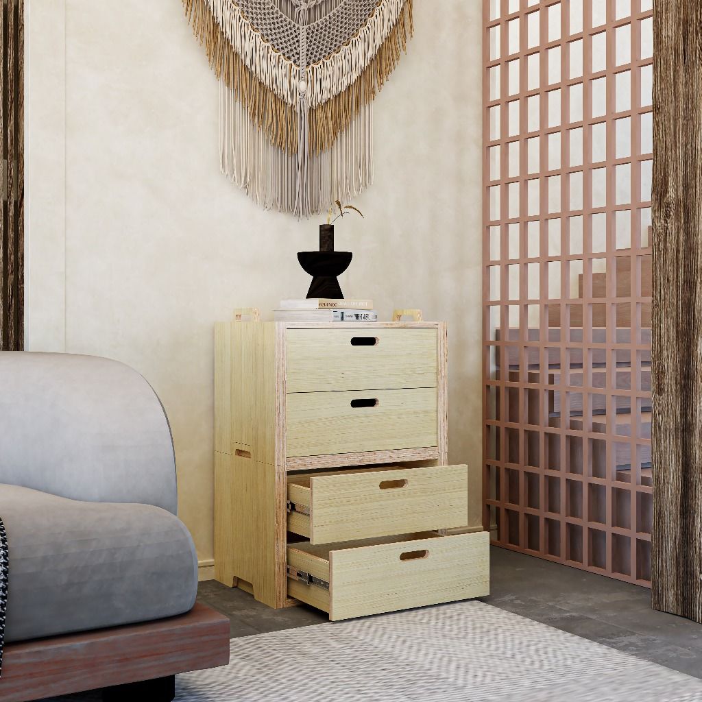  HAPPY FURNITURE , Gỗ tự nhiên , Tủ lưu trữ 4 ngăn kéo gỗ Plywood - GAMOR , THK_206 , 60cm x 40cm x 84cm DxRxC 