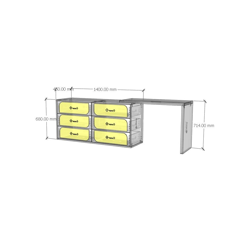 HAPPY FURNITURE , Tủ lưu trữ 6 ngăn kéo kết hợp bàn - VENNI , BAN_115 , 220cm x 45cm x 71cm DxRxC 
