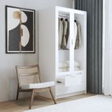  HAPPY FURNITURE , Tủ quần áo 2 cửa kính 4 ngăn kéo - NAMI, TCM_219 , 90cm x 54cm x 180cm DxRxC 