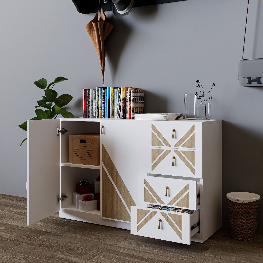  HAPPY FURNITURE , Tủ lưu trữ 2 cửa mở 4 ngăn kéo - CHARIS , TCM_120 , 120cm x 40cm x 78cm 