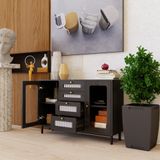  HAPPY FURNITURE , Tủ đựng đồ cửa kính 2 cánh mở chân sắt - ROTAN , THK_125 , 120cm x 34cm x 80cm 