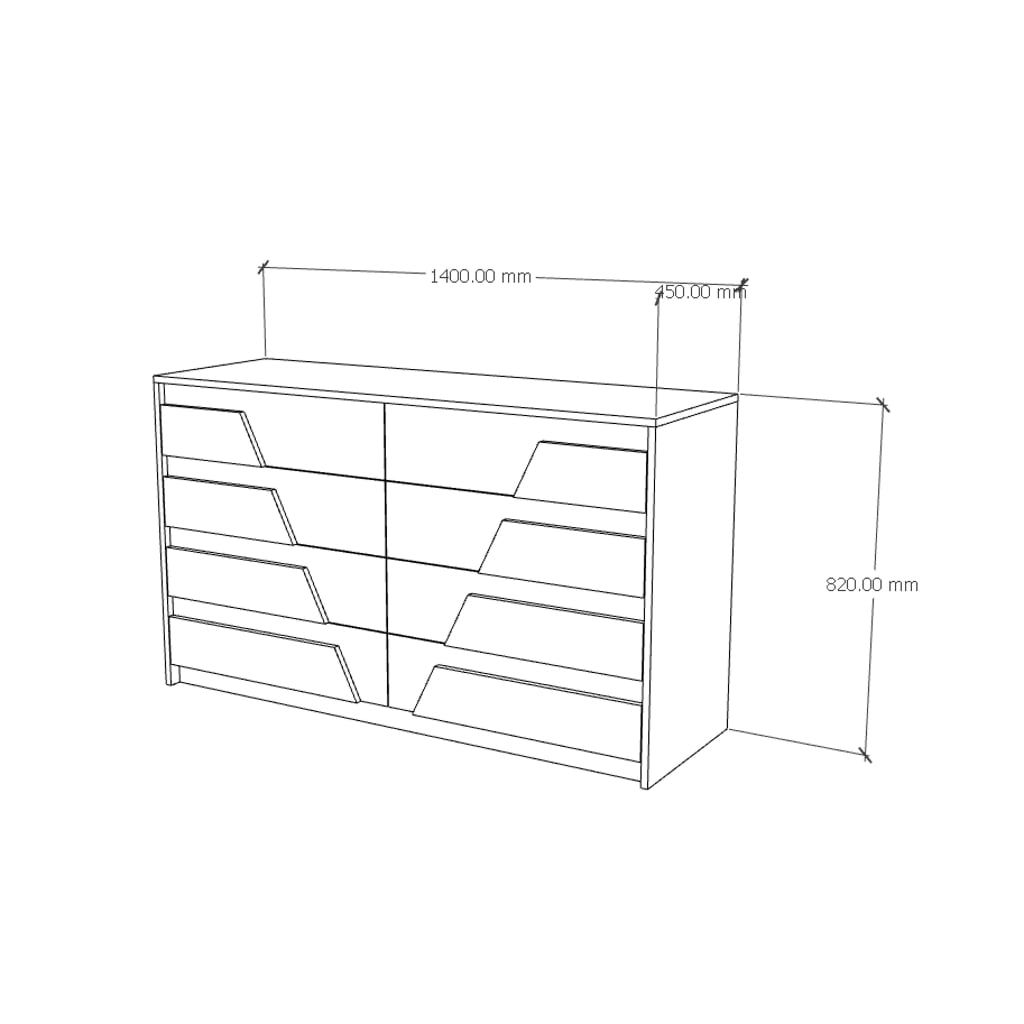  HAPPY FURNITURE , Tủ quần áo 8 ngăn kéo - PONIX , THK_114 , 140cm x 45cm x 82cm 