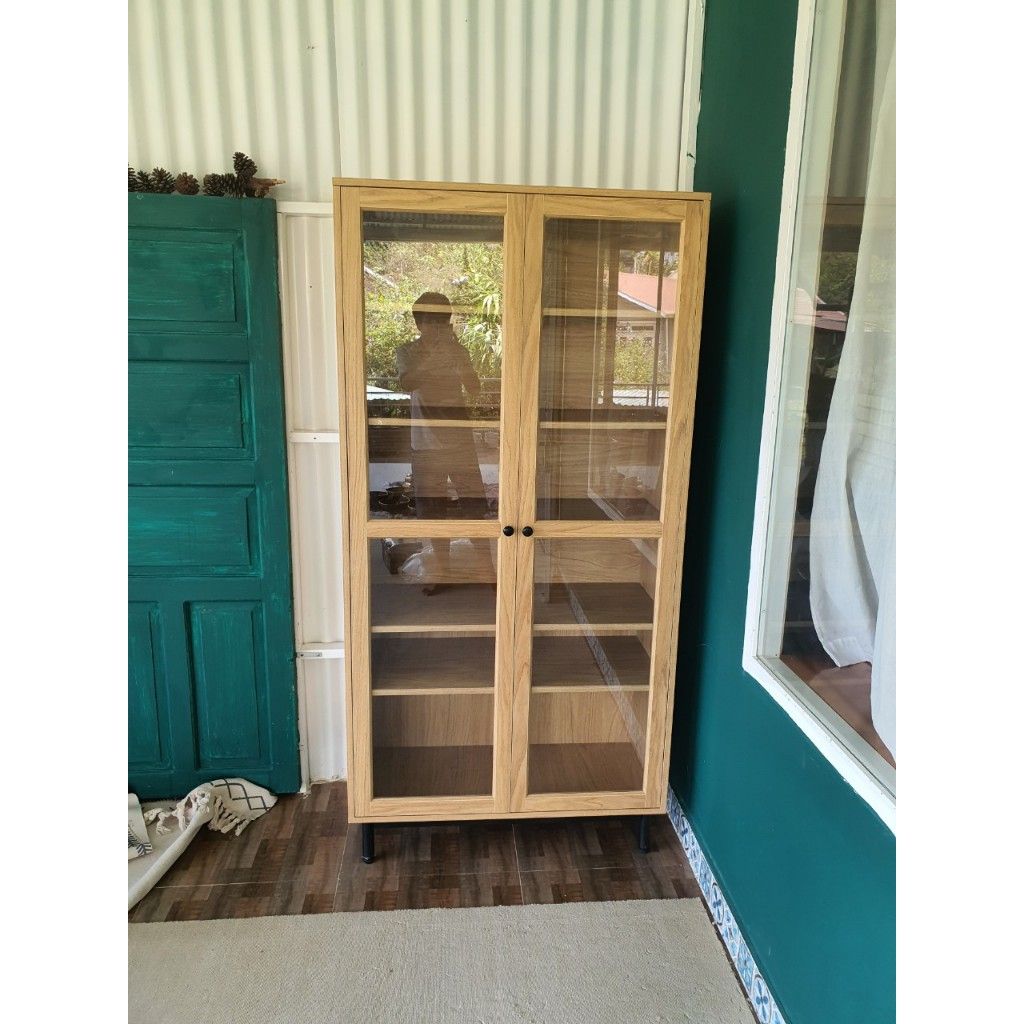  HAPPY FURNITURE , Kệ sách 6 tầng cửa kính chân sắt - CATY , KSA_021 , 90cm x 39cm x 180cm 
