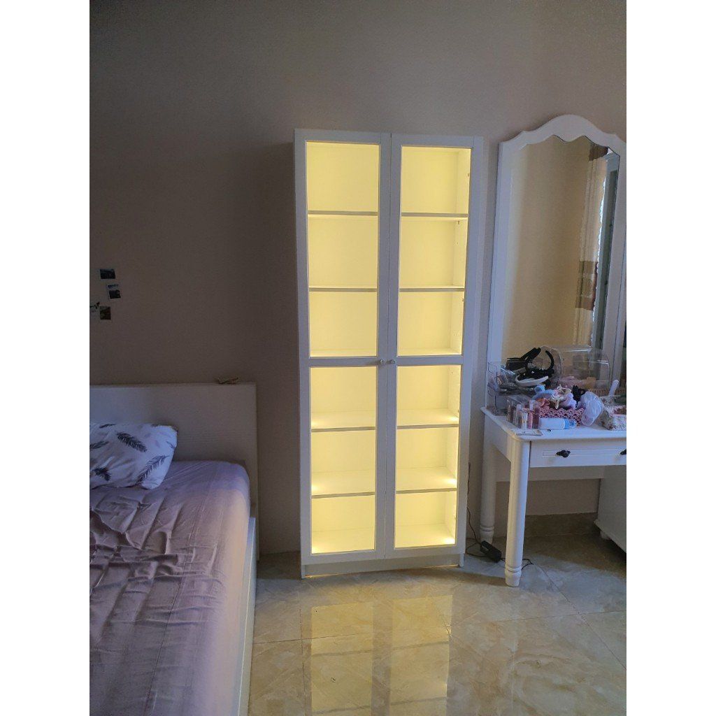  HAPPY FURNITURE , kệ sách 6 tầng cửa kính tích hợp đèn led - CATY , KSA_010_LED , 80cm x 30cm x 202cm 