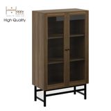  HAPPY FURNITURE , Kệ sách 3 tầng cửa kính chân sắt - CATY , KSA_023 , 80cm x 39cm x 140cm 