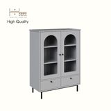  HAPPY FURNITURE , Tủ lưu trữ cửa kính 2 cánh mở 2 hộc kéo chân sắt - SISEEL , TCM_183 , 83cm x 40cm x 110cm 