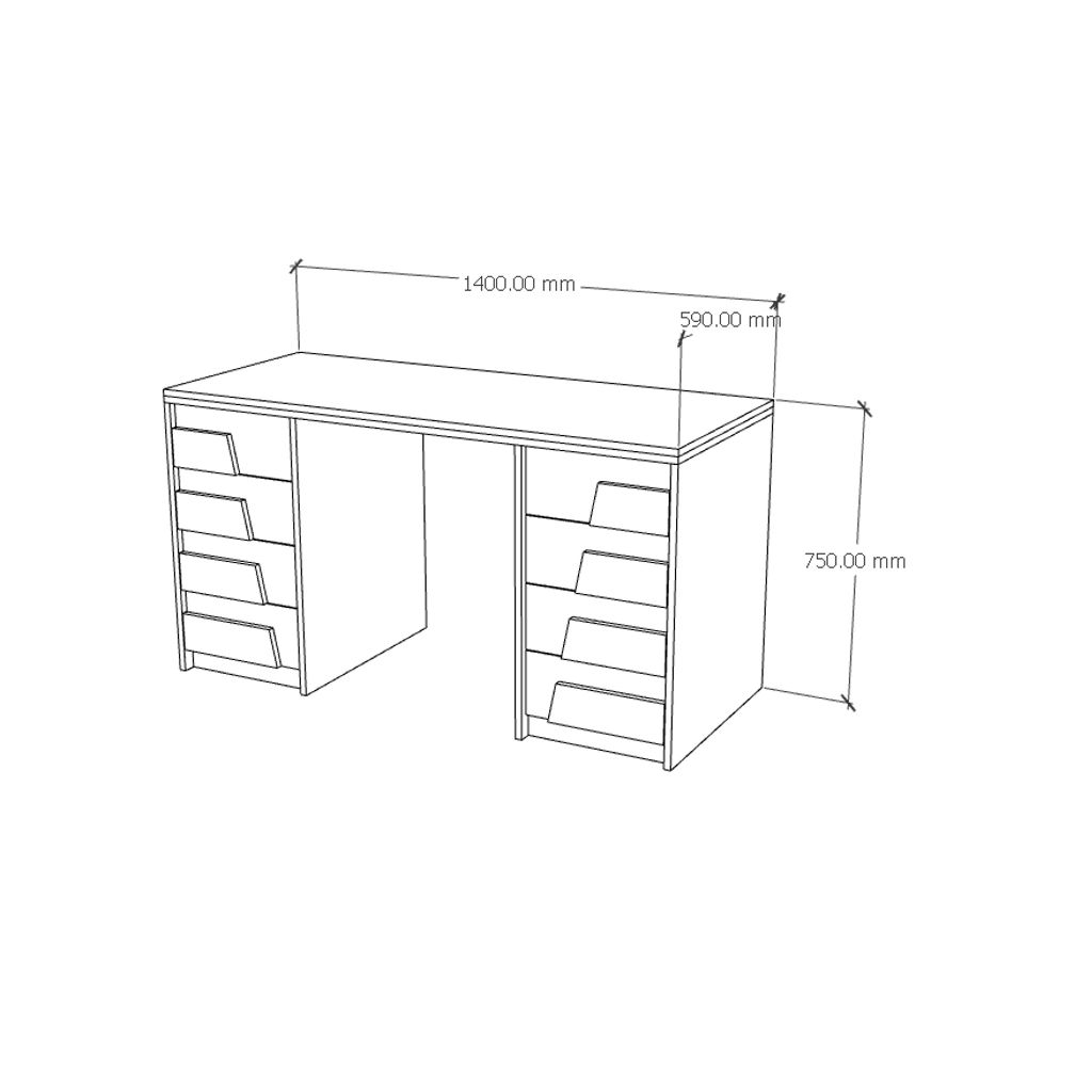  HAPPY FURNITURE , Bàn làm việc 8 ngăn kéo - PONIX , BAN_065 , 140cm x 59cm x 75cm 