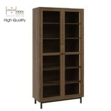  HAPPY FURNITURE, Kệ sách MDF 6 tầng cửa kính chân sắt đèn LED CATY KSA_021 (90×39×180 cm) 