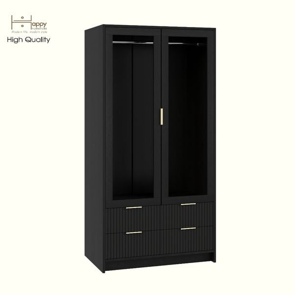  HAPPY FURNITURE , Tủ quần áo 2 cửa kính 4 ngăn kéo - NAMI, TCM_219 , 90cm x 54cm x 180cm DxRxC 