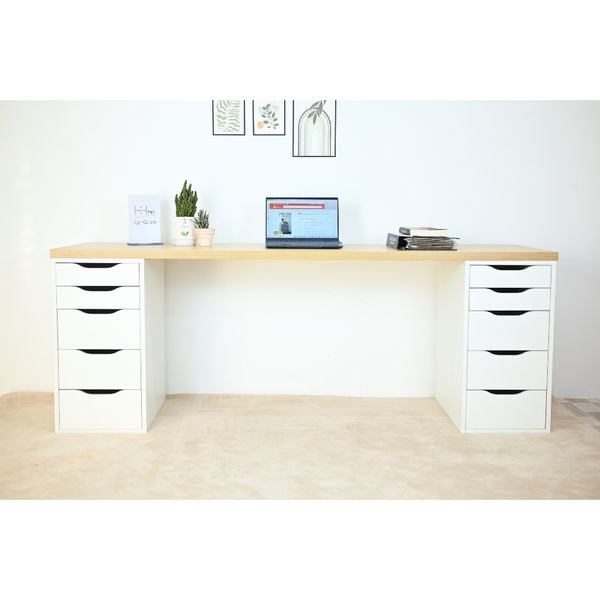  HAPPY FURNITURE , Bàn làm việc 2 bên ngăn tủ 2m x 60cm - LIDA , BAN_025 , 200cm x 60cm x 73cm 