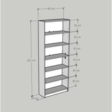 HAPPY FURNITURE , kệ sách 6 tầng tích hợp đèn LED - CATY , KSA_006_LED , 80cm x 28cm x 202cm 