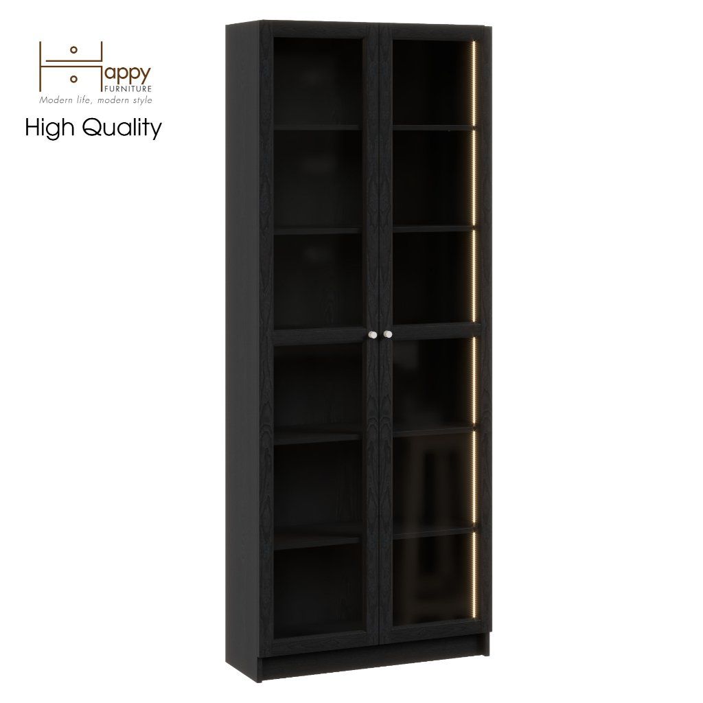  HAPPY FURNITURE , kệ sách 6 tầng cửa kính tích hợp đèn led - CATY , KSA_010_LED , 80cm x 30cm x 202cm 