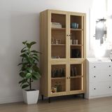  HAPPY FURNITURE , Kệ sách 5 tầng cửa kính đèn Led chân sắt -  CATY , KSA_020_LED , 90cm x 39cm x 180cm 