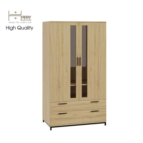  HAPPY FURNITURE , Tủ quần áo 2 ngăn kéo 2 cửa mở chân sắt - LOUIS , TCM_033 , 100cm x 58cm x 180cm 