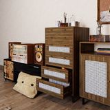  HAPPY FURNITURE , Tủ đựng đồ 6 ngăn kéo chân sắt - ROTAN , THK_128 , 60cm x 45cm x 112cm 