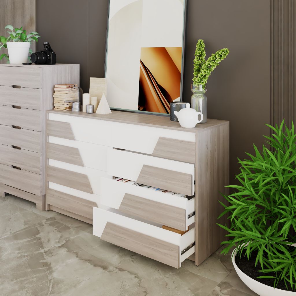  HAPPY FURNITURE , Tủ quần áo 8 ngăn kéo - PONIX , THK_114 , 140cm x 45cm x 82cm 