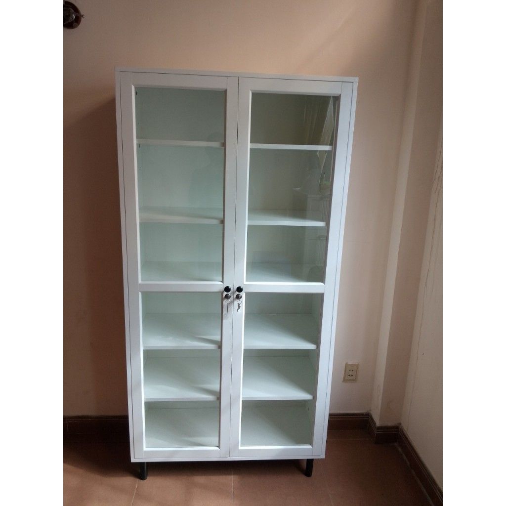  HAPPY FURNITURE , Kệ sách 6 tầng cửa kính chân sắt - CATY , KSA_021 , 90cm x 39cm x 180cm 