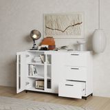  HAPPY FURNITURE , Tủ lưu trữ 3 ngăn kéo 2 cửa mở chân sắt - LOUIS , THK_058 , 126cm x 36cm x 84cm 