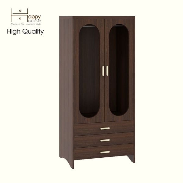  HAPPY FURNITURE , Tủ lưu trữ 2 cửa kính 3 ngăn kéo - CHEVY, TLT_050 , 80cm x 59cm x 180cm DxRxC 