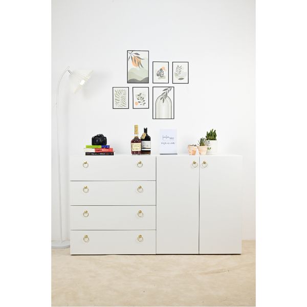  HAPPY FURNITURE , Tủ đựng đồ 4 ngăn kéo 2 cửa mở - WESLEY ,  THK_046 ,  140cm x 45cm x 80cm 