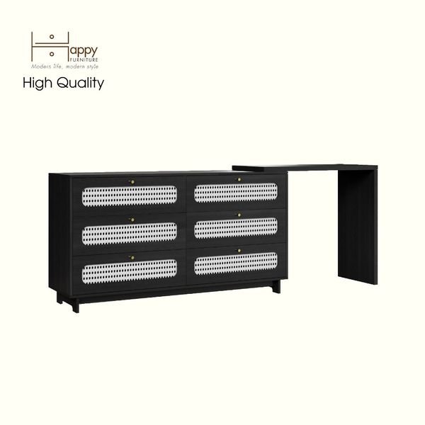  HAPPY FURNITURE , Tủ lưu trữ 6 ngăn kéo mây đan kết hợp bàn - VENNI , BAN_117 , 240cm x 45cm x 89cm DxRxC 