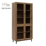  HAPPY FURNITURE , Kệ sách 5 tầng cửa kính đèn Led chân sắt -  CATY , KSA_020_LED , 90cm x 39cm x 180cm 