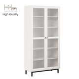  HAPPY FURNITURE , Kệ sách 6 tầng cửa kính chân sắt - CATY , KSA_021 , 90cm x 39cm x 180cm 