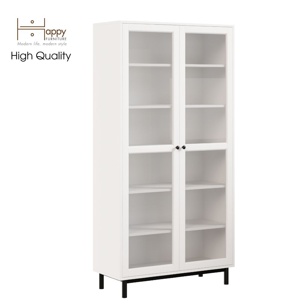  HAPPY FURNITURE , Kệ sách 6 tầng cửa kính chân sắt - CATY , KSA_021 , 90cm x 39cm x 180cm 