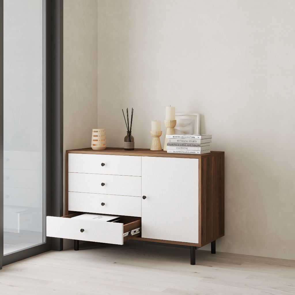  HAPPY FURNITURE , Tủ lưu trữ 4 ngăn kéo 1 cửa mở - LIVIK, THK_278 , 100cm x 40cm x 68cm DxRxC 