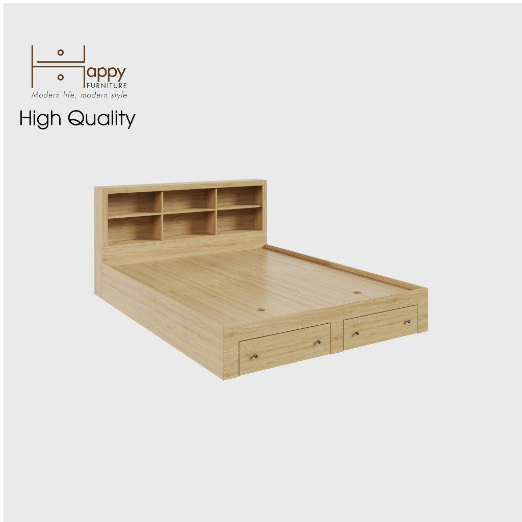  HAPPY FURNITURE , Giường ngủ 2 ngăn kéo kèm kệ đựng đồ - FENNY,GNG_013 GNG_014 GNG_015 GNG_016 ,222x30cm , dài x cao 