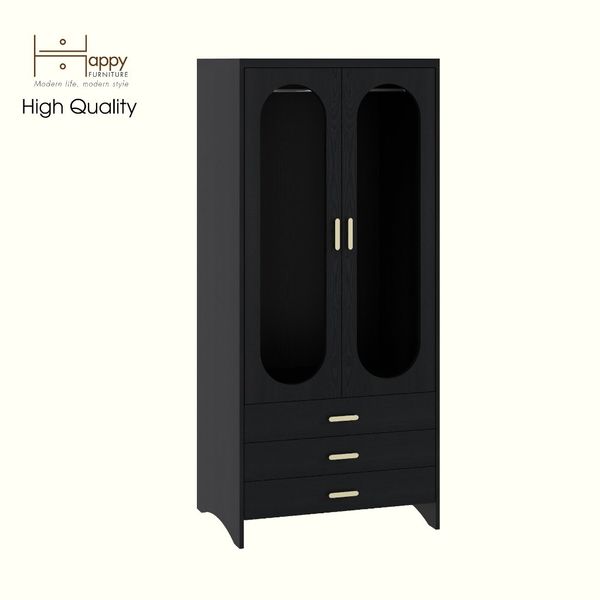  HAPPY FURNITURE , Tủ lưu trữ 2 cửa kính 3 ngăn kéo - CHEVY, TLT_050 , 80cm x 59cm x 180cm DxRxC 