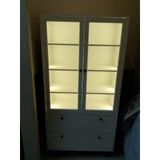  HAPPY FURNITURE , Kệ sách cửa kính 2 ngăn kéo đèn LED chân sắt - CATY , KSA_019_LED , 90cm x 39cm x 180cm 