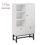  HAPPY FURNITURE , Kệ sách 2 ngăn kéo 1 cửa mở chân sắt -  CATY , KSA_024 , 80cm x 39cm x 140cm 